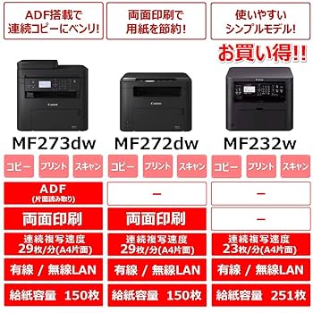 本体のみ　キヤノン A4 モノクロ　プリンター Satera MF272dw Amazon.co.jp: Canon レーザープリンター A4モノクロ複合機